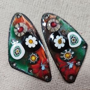 Colorful Christmas Artisan Enameled Copper Earring Charms 4 Holes Each